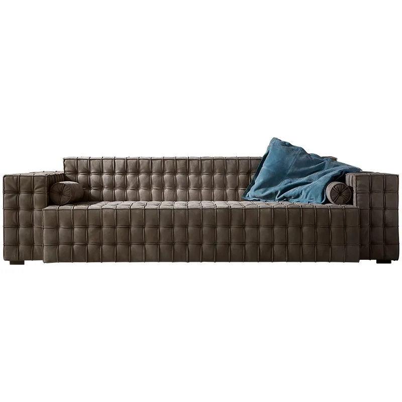 

luxury leather sofa first layer cowhide simple modern minimalist living room small apartment three-person sofa combination