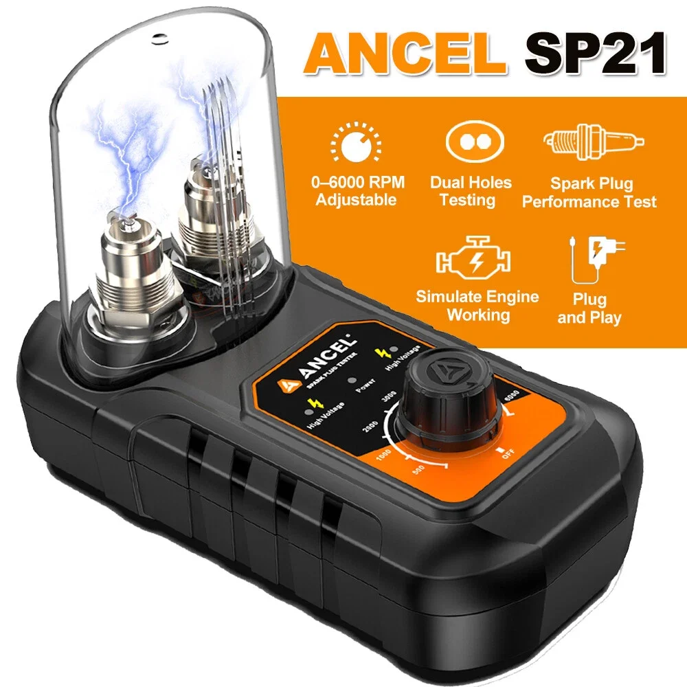 

ANCEL SP21 Car Motorcycle Spark Plug Tester Ignition 0-6000RPM Adjustable Double Hole Detector Ignition System Tester Diagnostic