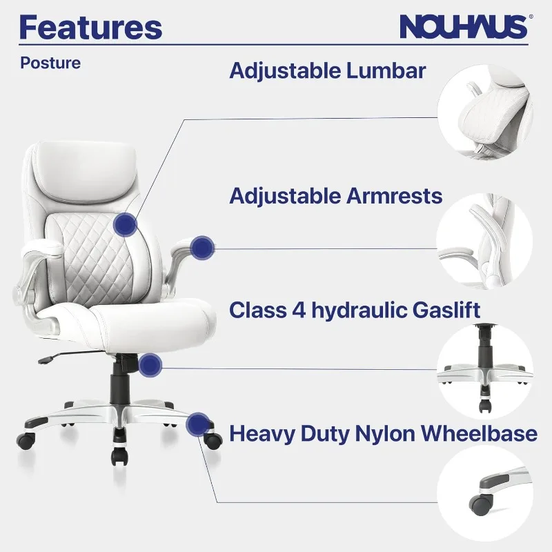 Ergonomic PU Leather Office Chair. Lumbar Support with FlipAdjust Armrests. Modern Executive Chair and Computer Desk Chair