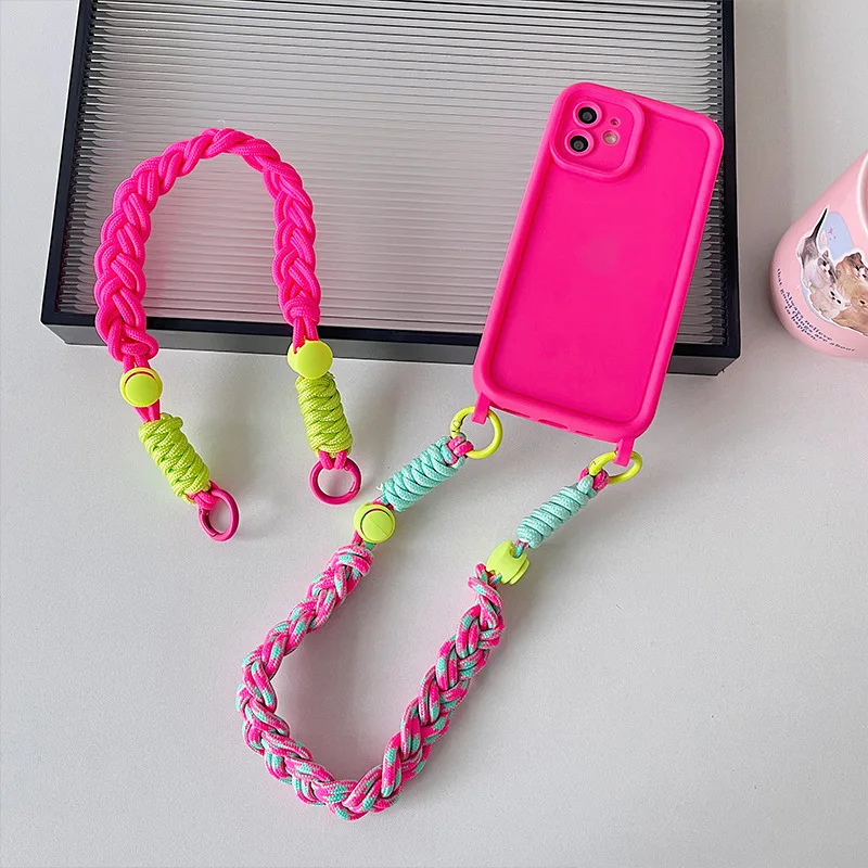 1 Pc Mobile Phone Lanyard Wrist Rope Short Personalized Hand-woven Rope for iPhone 15 Pro Max S24 Ultra S23 Fashion Phone Strap