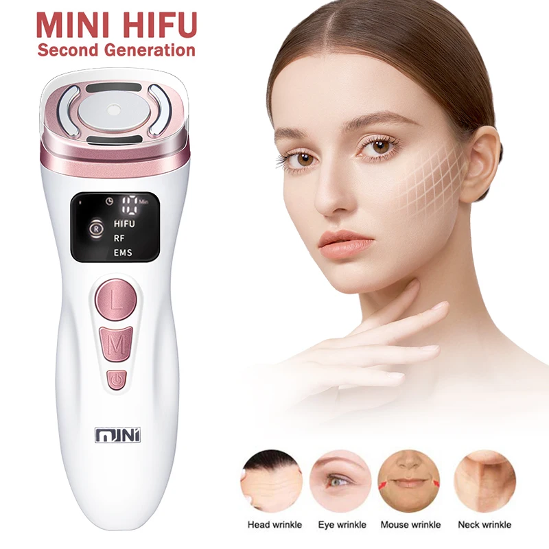 Mini HIFU EMS Microcurrent Facial Beauty Device Compact Skin Care Tool for Face Toning Smoothing Firm Look Personal Home Use