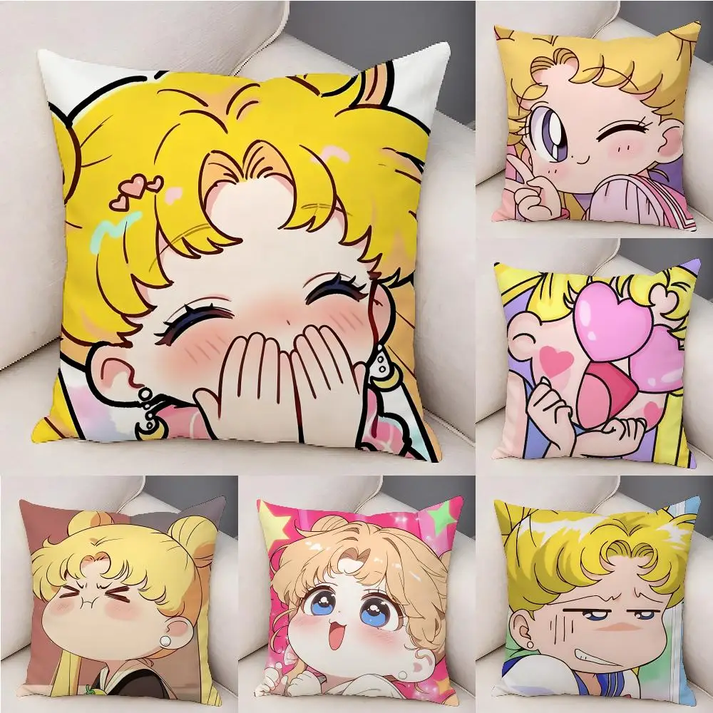 Anime S-SAILOR M-MOON Cushion Cover Plush Decorative Pillow Case With Hidden Zipper Fashion Room Decor For Home