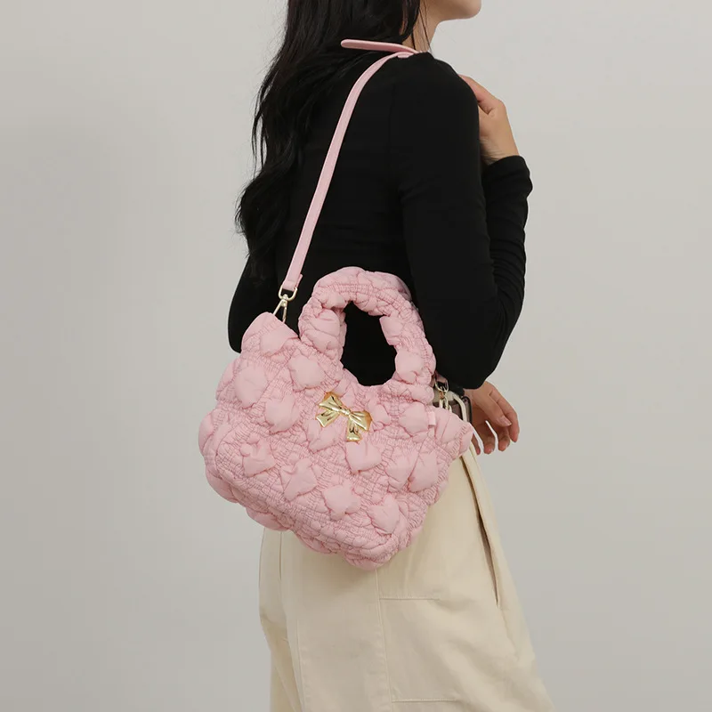 Sac à Main Matelassé en Nylon et Coton pour Femme, Petit Fourre-Tout Doux, Décontracté, à Bandoulière, Tendance 2024