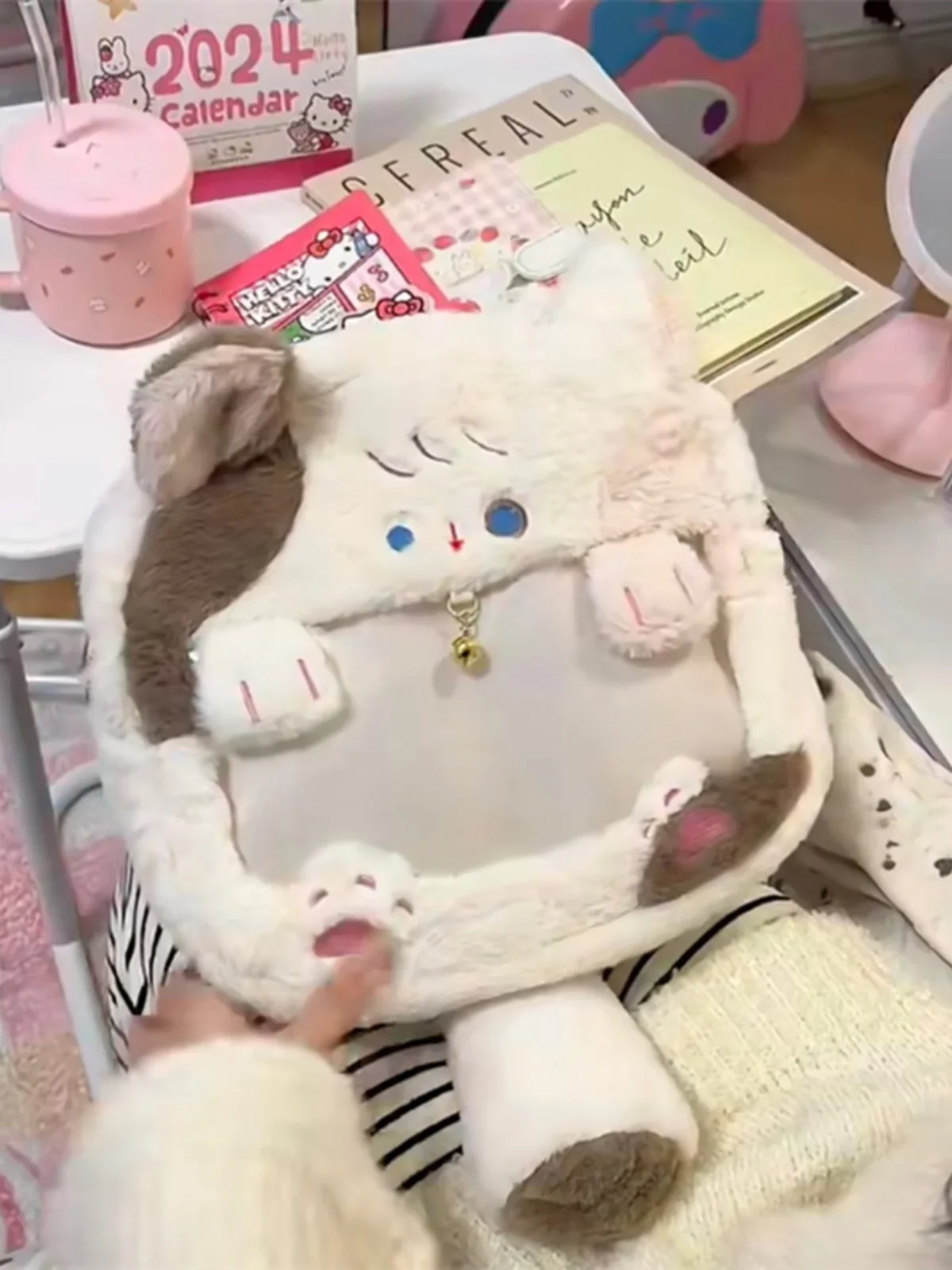 Cute Cat Backpack Autumn Winter 2024 New Niche Students Commuting Portable Backpacks Small Transparent Bags Plush Ita Bag