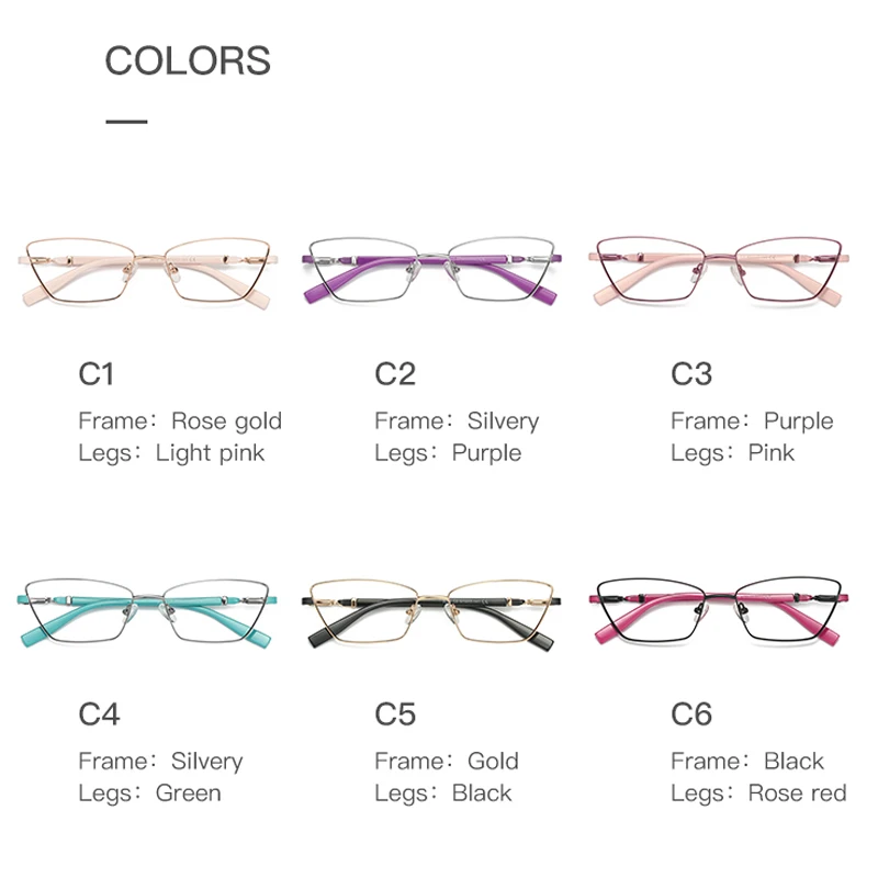 VCKA Anti Blue Light Small Square Myopia Glasses Frame Alloy Women Optics Prescription Discoloration Fashion Eyewear -0.50 TO-10