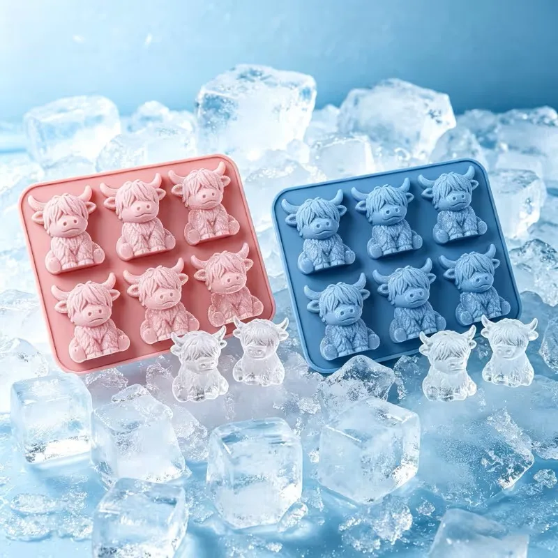 2 Stück Mini-Eiswürfelformen in Form von Highland-Kühen, wiederverwendbare 3D-Eiswürfelform aus niedlichem Silikon für Whisky, Cocktails, Saft und Partygetränke.