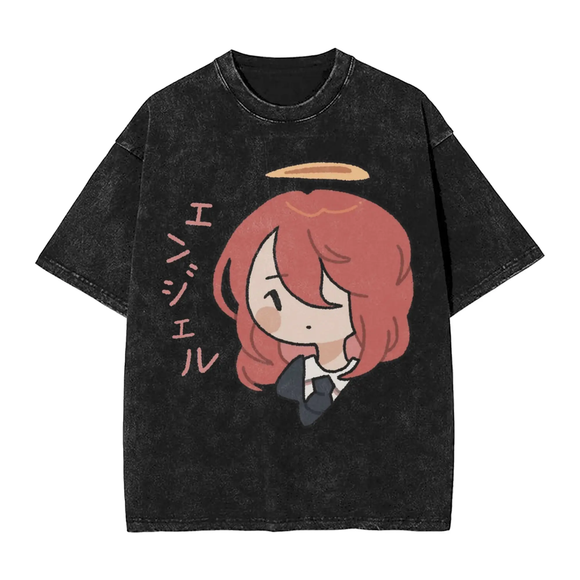 Angel Devil Chainsaw Man Washed T Shirts Streetwear Hip Hop Vintage T-Shirts  Tees for Men Women Cotton Harajuku Printed