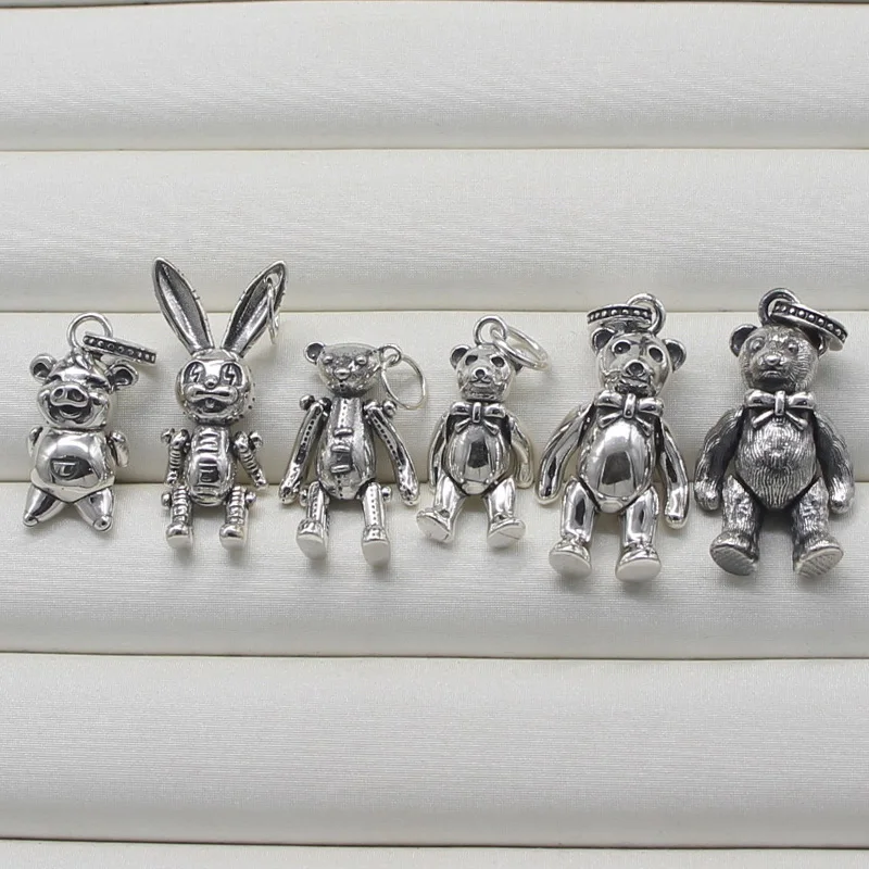 S925 pure silver Korean teddy bear bunny activity pendant, sweet, fresh, versatile and elegant, suitable for women's fashion tre