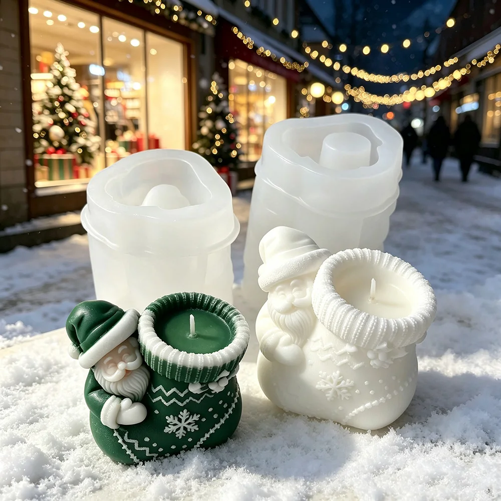 Santa Claus Christmas socks silicone mold DIY scented candles can be used for plaster pen holder vase and other home decoration view 6