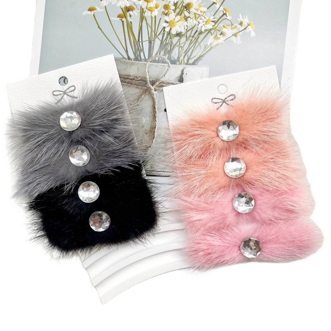 

Women's Plush Hair Clip Rectangular Fur Hair Barrette Winter Soft Furry Side Clip Cute and Fashionable Hair Accessories 4PCS/SET