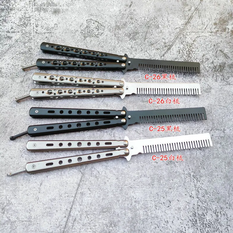 

Hair Styling Tool Foldable Comb Stainless Steel Practice Training Butterfly Knife Comb Beard Moustache Brushe Salon Hairdressing