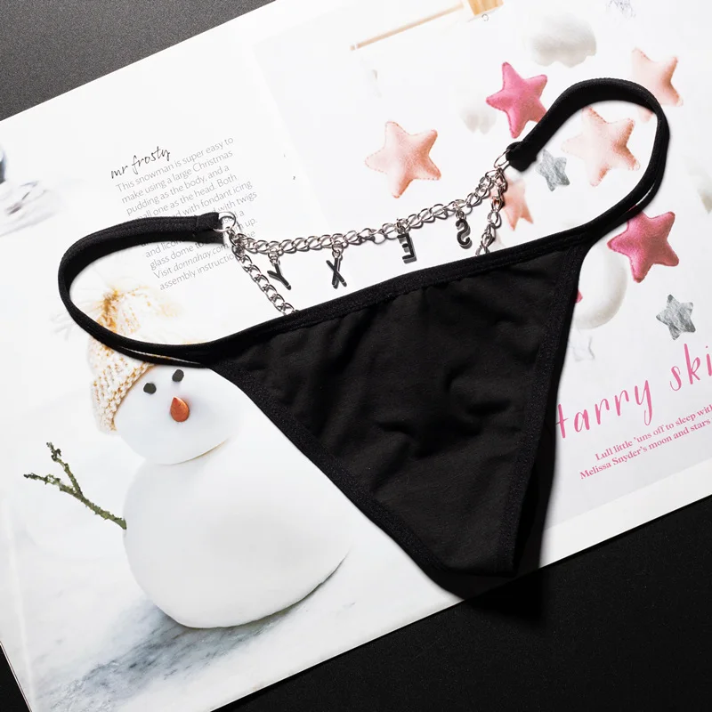 Catena di metallo Hot Sexy Mutandine da donna in cotone G String Slip da ragazza Lettera Perizoma Biancheria intima femminile erotica Intimo a vita bassa