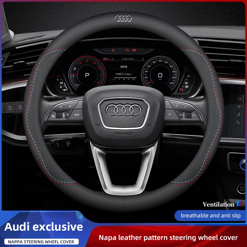 Car Leather Steering Wheel Cover Car Interior Accessories For Audi Quattro Sline A3 A4 A6 A5 Q5 A1 Q7 Q3 Q2 Q8 A7 A8 TT S1 SQ5