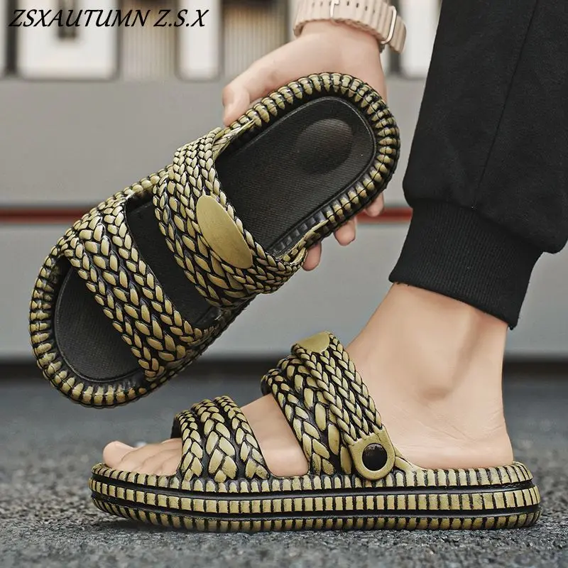 

Мужские летние износостойкие легкие сандалии на толстой подошве, две изысканные пляжные сандалии, обувь для вождения, мужские новые тапочки 2025 года