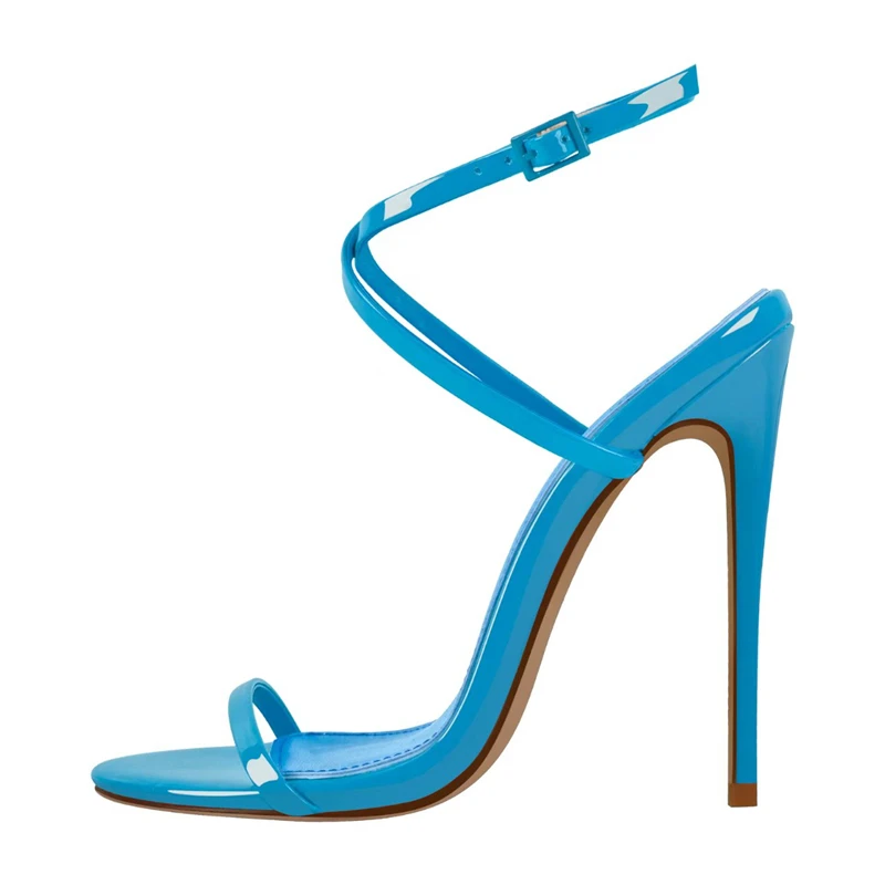 Sexy High Heels Women's Sandals Summer Shoes Large Size 46 Ankle Strap Fashion Green Blue Silver Dance Party Footwear Shoes Lady