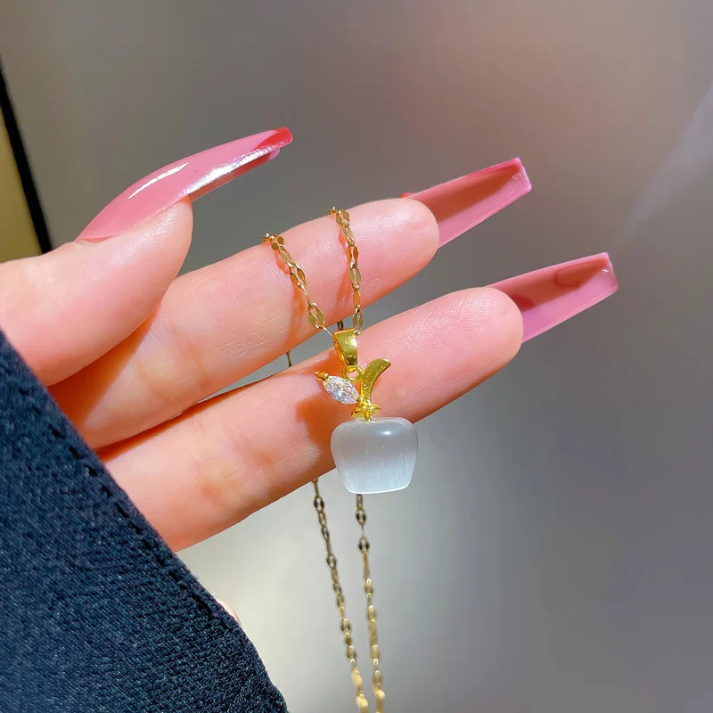 Shonemes Apple Pendant Necklace Fashion Stainless Steel Clavicle Chain Choker Jewelry Gifts for Women