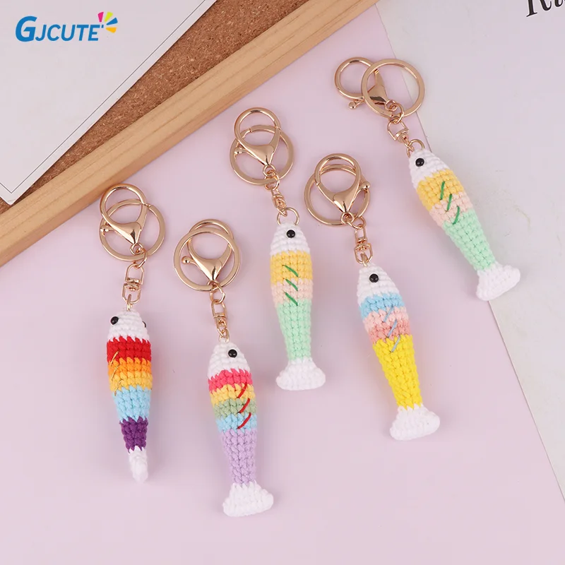 Rainbow Fish Keychain Hand-woven Key Ring Pendant Cute Small Fish Key Ring Hanging Decoration