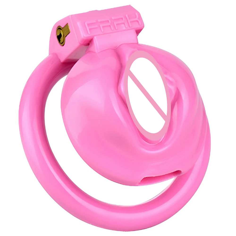 FRRK Pink Male Resin Chastity Cages Device Penis Lock Delay Ejaculation With 4 Curved Ring BDSM Sex Toys 성인용품 남성 For Man Gay