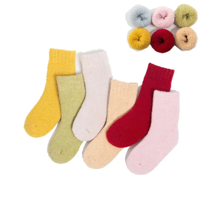 Baby Socks Warm Velvet Plush Thick Pit Pattern Children Boys and Girls Solid Color Mid Tube Terry Sock Accessories Autumn Winter