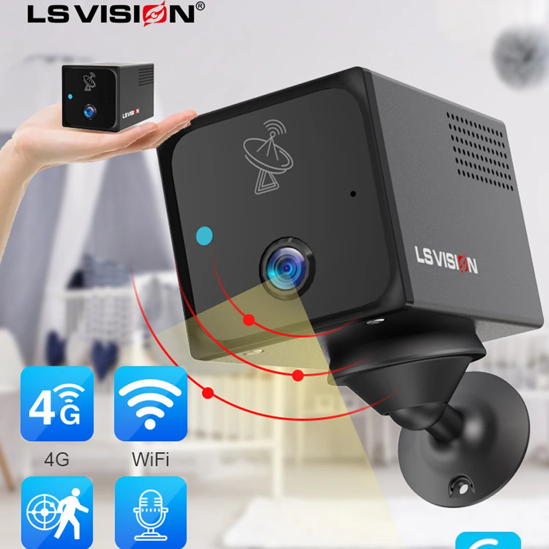 

LS VISION Ubox CCTV Camera 4MP 4G Sim Card Or Wifi Home Surveillance Camera Intercom Radar Detection Mini Baby Security Cam 2K