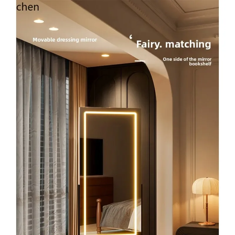 DSA removable full body mirror floor mirror household storage magazine rack bedroom mobile fitting