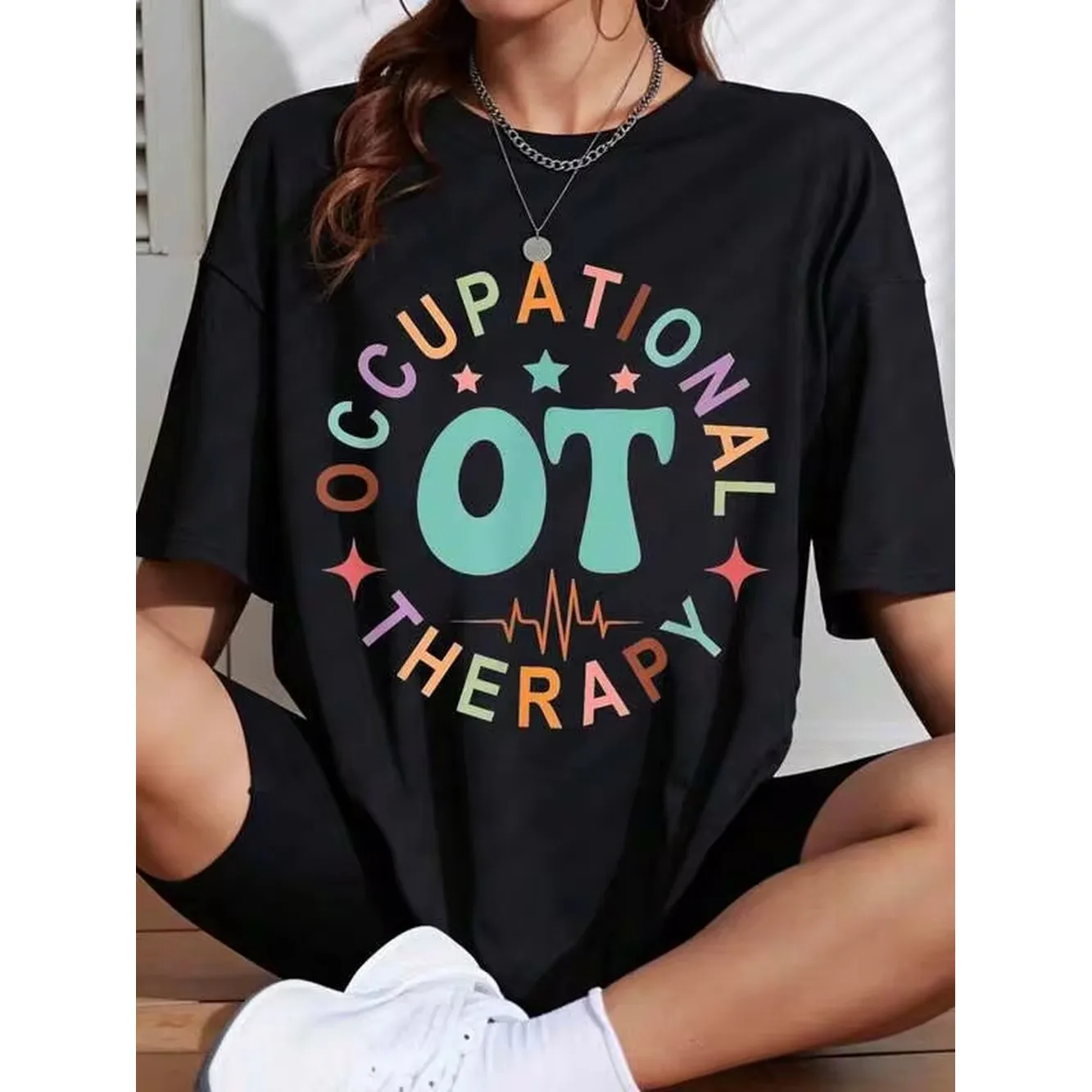 Occupational Therapy Ot Shirt For Occupational Therapists And Students Colorful Design With Heartbeat Pattern And Stars Unisex T-Shirt