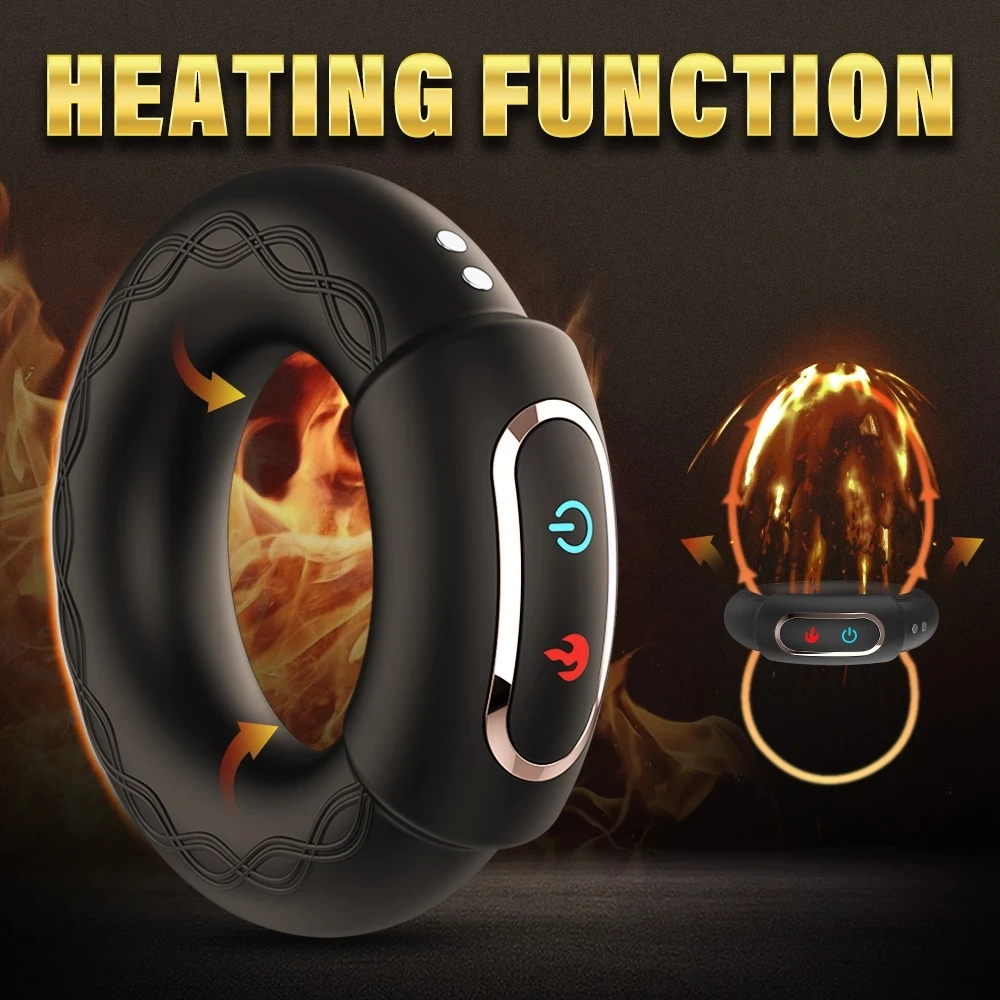 Heating Cock Penis Vibrating Ring for Man Cockrings Male Delay Ejaculation Massager Long Lasting Erection Sex Toy Vibrator