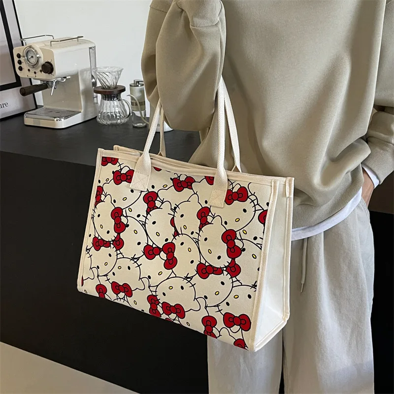 NewCartoon Hello Kitty Cute Versatile Shoulder Bag Large Capacity Book Storage Student Class Commuting BagHandheld Messenger Bag