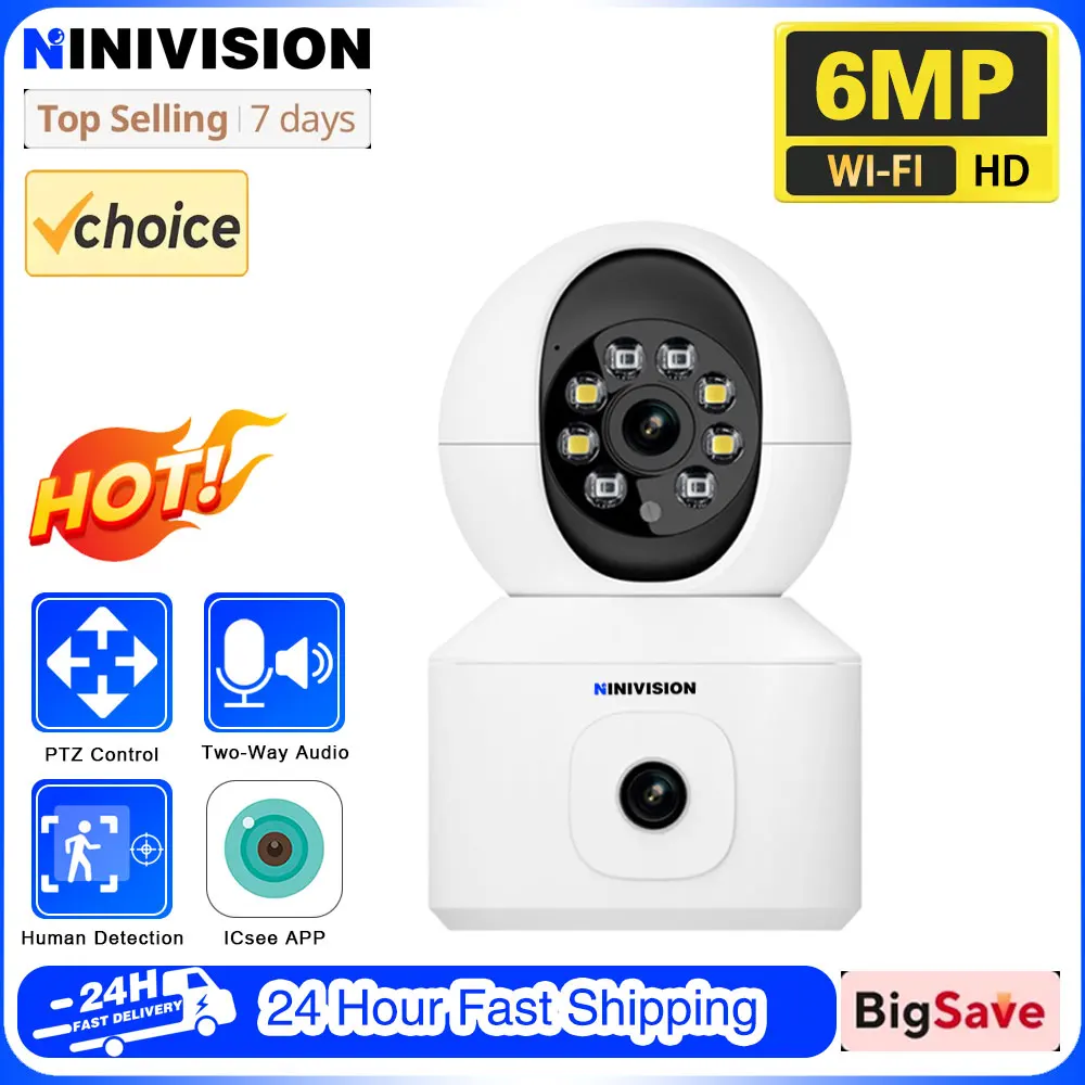 

3K 6MP Smart Security Protection Wireless Monitoring Indoor Baby Pet Monitor 2.4Gwifi Mini IP Camera PTZ Auto Tracking ICSEE