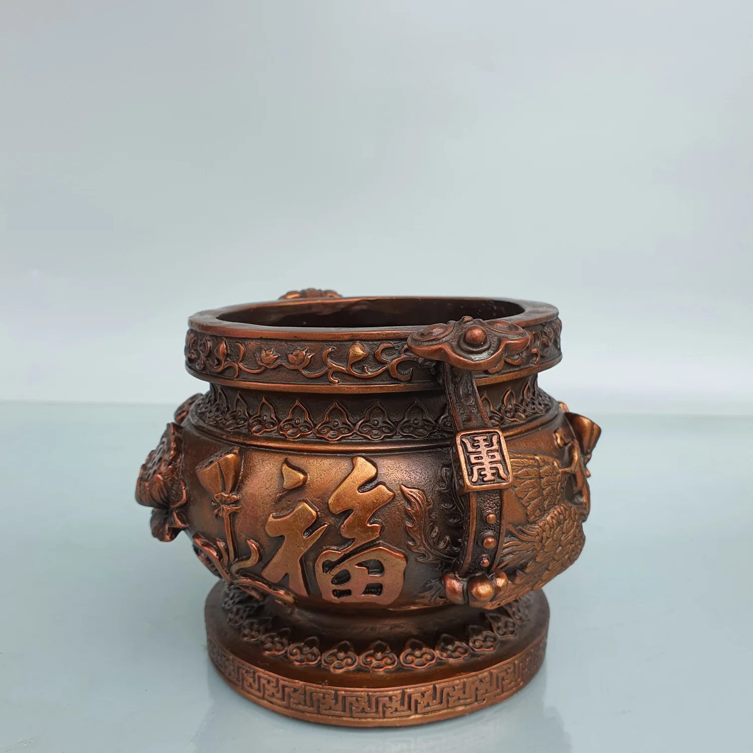 Bronze statue of Fushou Ruyi incense burner 16 * 13 * 10cm, 1 kg