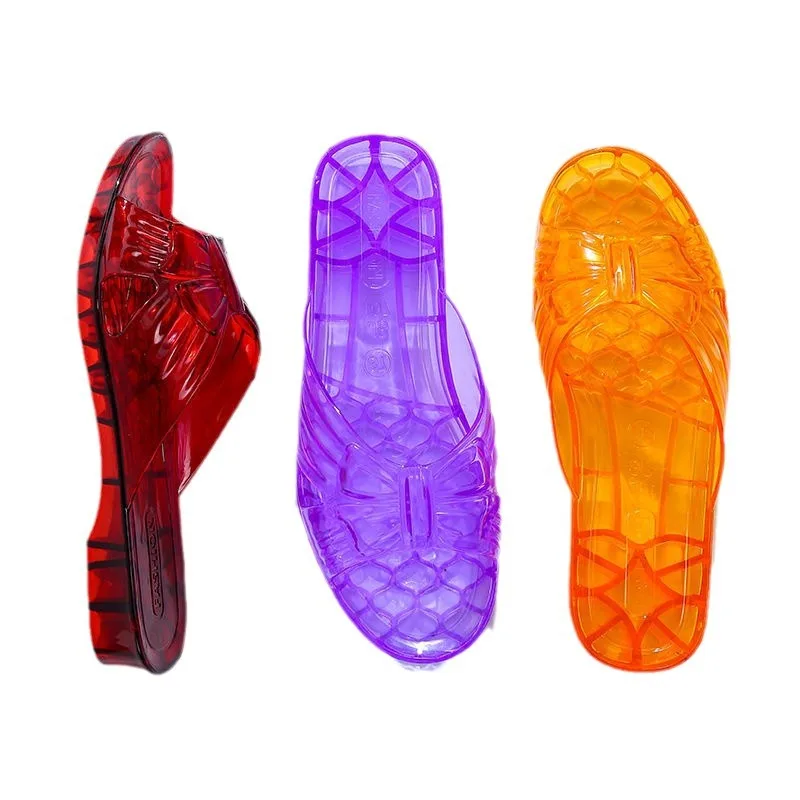 New Women\'s Bathroom PVC Slippers Children\'s Outer Slippers Summer Crystal Jelly Sandals Girl Anti-slip Transparent Beach Shoes