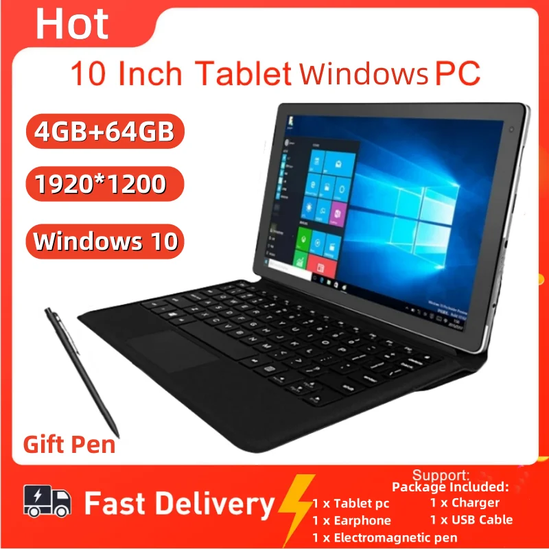 Gift Pen 4GB DDR3-RAM 64GB eMMC 10.1 INCH Y10 WINDOWS 10 Tablet PC 64 Bit HDMI-Compatible Dual Camera 1920 x 1200 Pixel WIFI