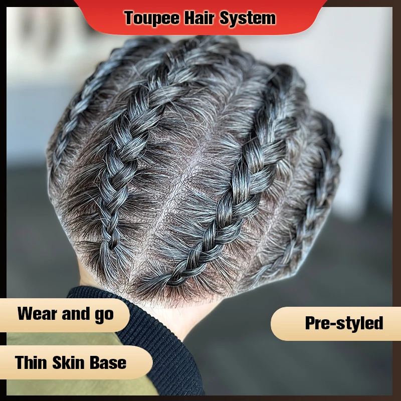 Toupee For Men Braiding Hair Syste 240 Color Human Hair Braids Hairpieces Thin Skin Pu Base Hair Replacement Men Toupee Male Wig