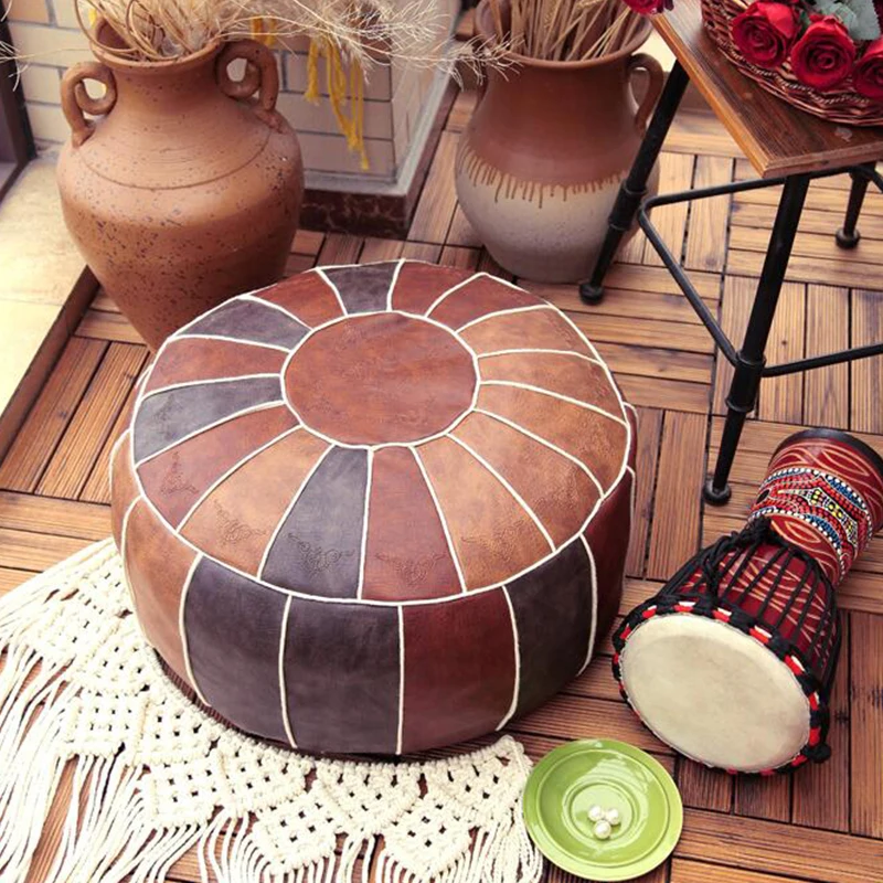 

Moroccan Style Footrest Cover Ottoman Beanbag Sofa Covers Living Room PU Leather Pouf Footstool CushionTatami Chair Home Decor