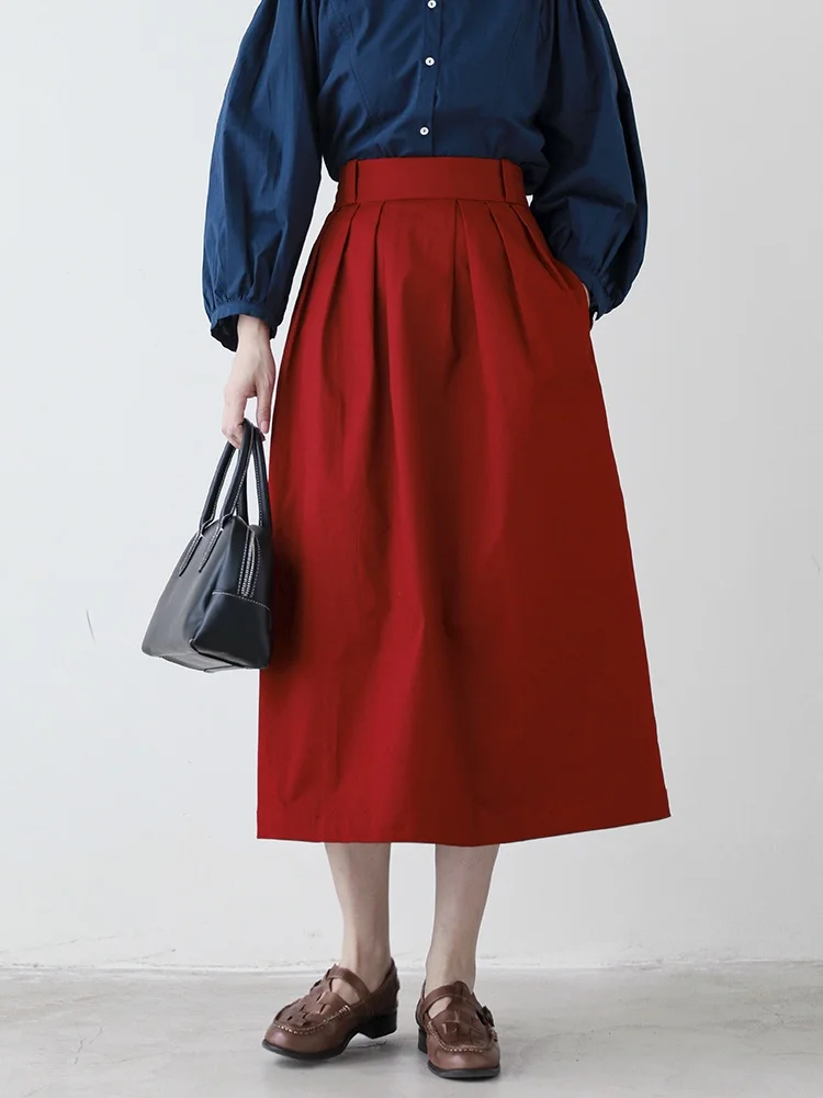 

Casual Mid-Length A-Line Skirt Women's Design Sensation Spring Summer Tailored Shape Half Skirt Red Color Commute Friendly Pu...