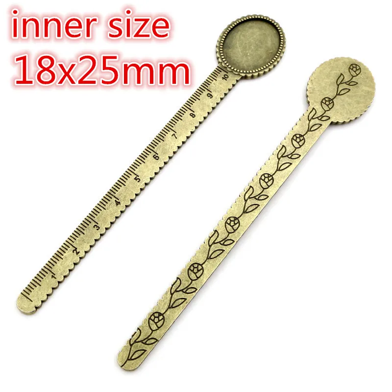 2pcs 20mm/18x25mm Ruler Bookmark Base Tray Cabochon Base Blanks Settings and Glass Cabochon Cameo DIY Jewelry Making Accessories