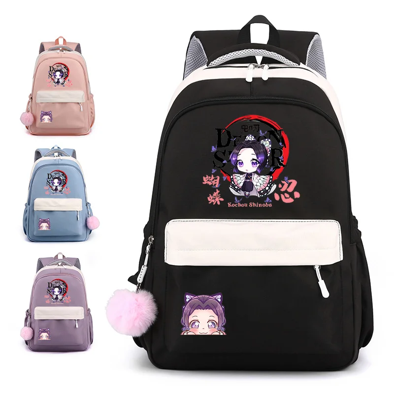 Kawaii Kochou Shinobu Backpack New Teen Anime Backpack Anime Kochou Shinobu Pattern Backpack Cute Backpacks