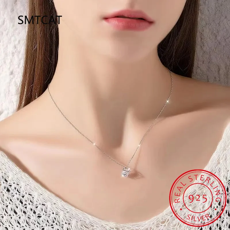 Real S925 Sterling Silver 1ct Moissanite Pendant Necklace for Women Party Fine Jewelry Diamond Neck Chain Necklaces Gift