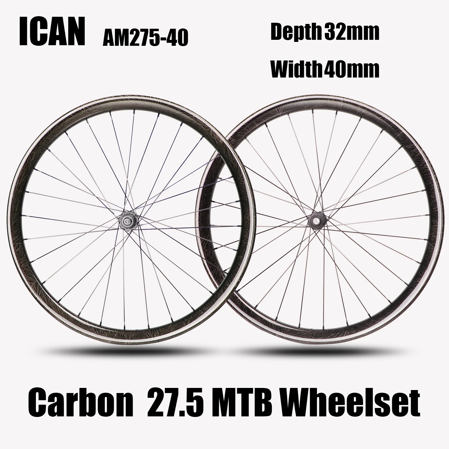 

ICAN Полностью карбоновая колесная пара 27,5 MTB AM275 Ширина 40 мм Глубина 32 мм содержит спицы ступицы Сверхвысокая прочность Подходит для использования в бездорожье