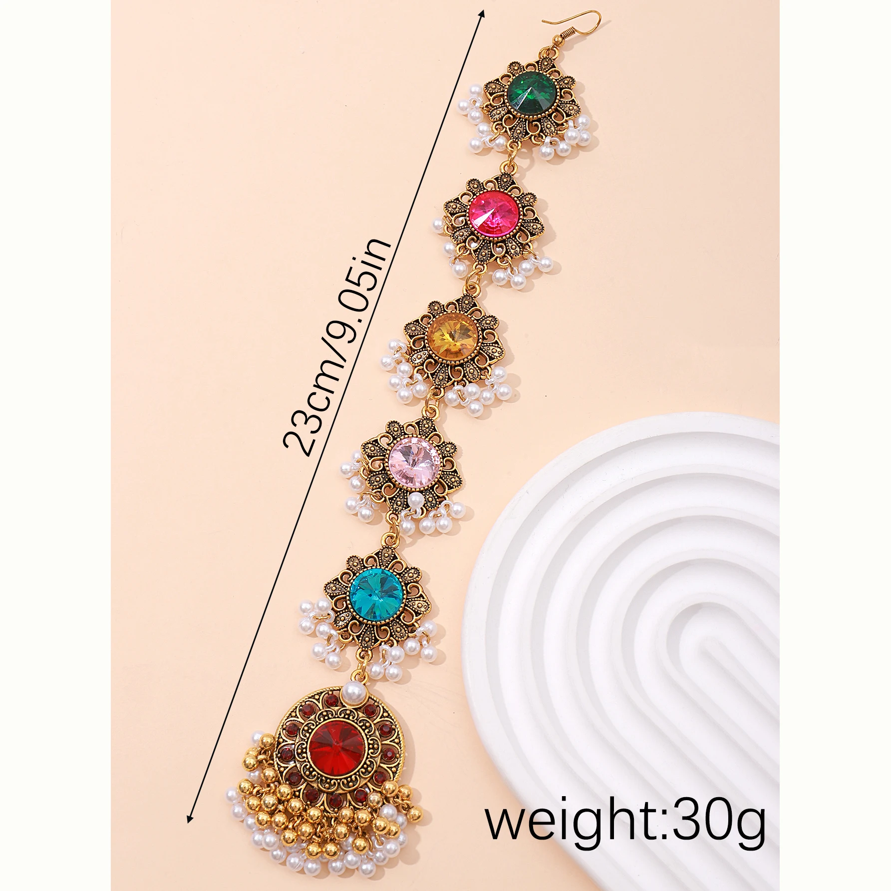 Luxury Boho Shining Crystal Rhinestone Hair Accessories for Women Colorful Zircon Pearl Beads Tassel Head Chain Indian Jewelry