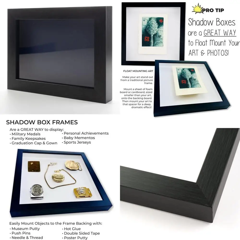 

Большая рама для теней углерода 30x30 с темно-синей подложкой, акрилом с защитой от ультрафиолета и комплектом для подвешивания — использование 3/4