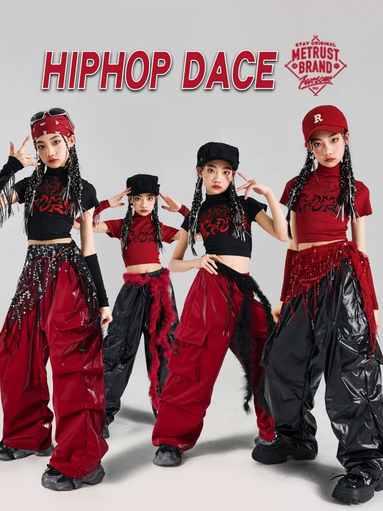 

2025 Jazz Dance Performance Costumes For Girls Tassel Top Loose Pants Outfits Fashion Ballroom Hip Hip Dance Clothing DQS19496