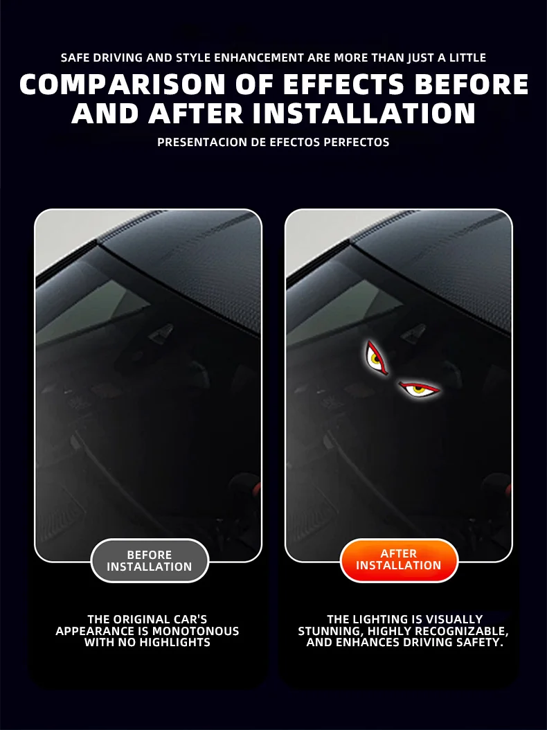 Solarbetriebene Auto-Neonleuchte Kabellose Coole DEMON EYE LED-Ambientebeleuchtung Saugnapf USB-Aufladbare Atmosphäre-Atemlampe – Detail 3