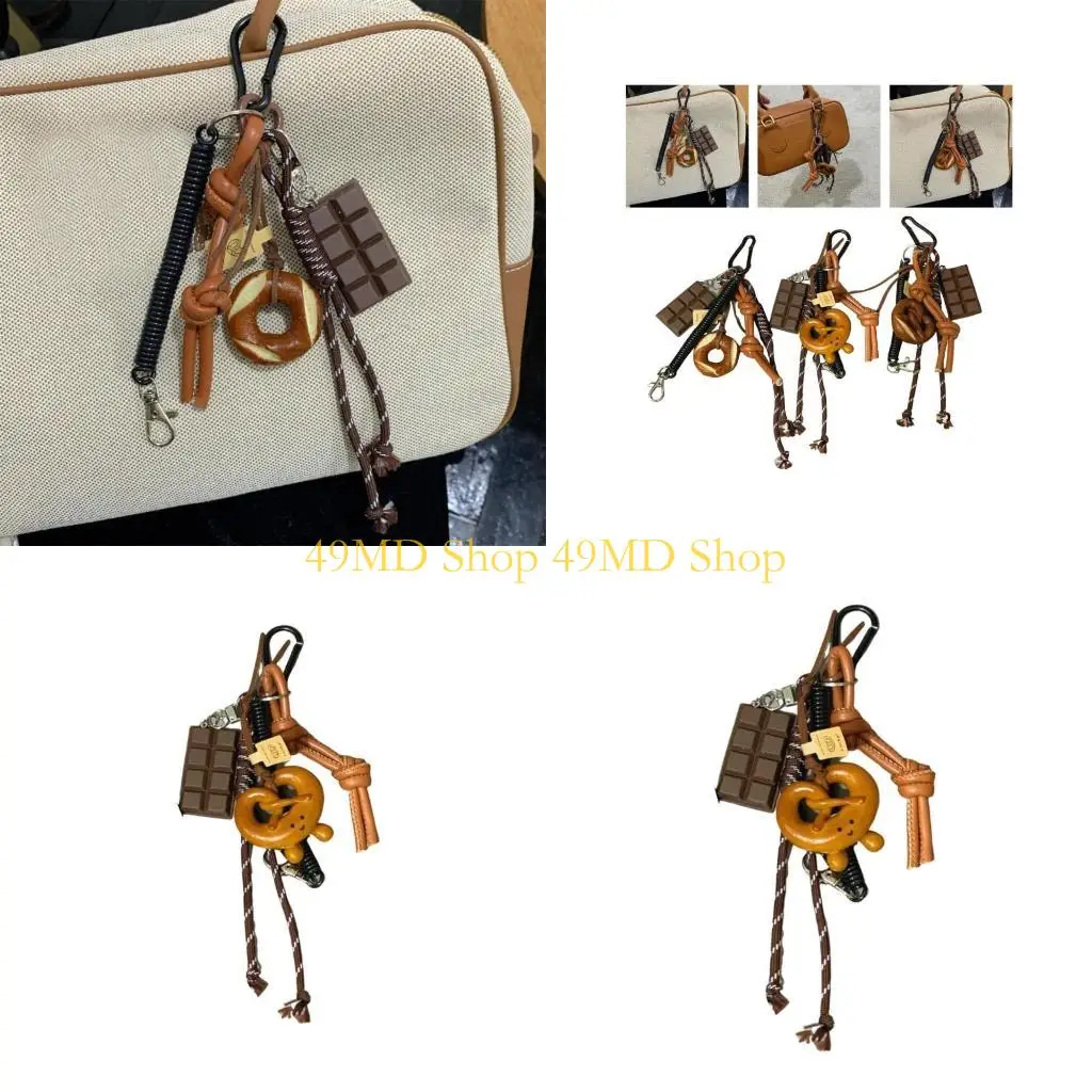 

49MD Innovative Bagel Chocolate Designs Rope Keyring Bag Accessory Pendant Holder Unique Keyring for Backpack Decoration