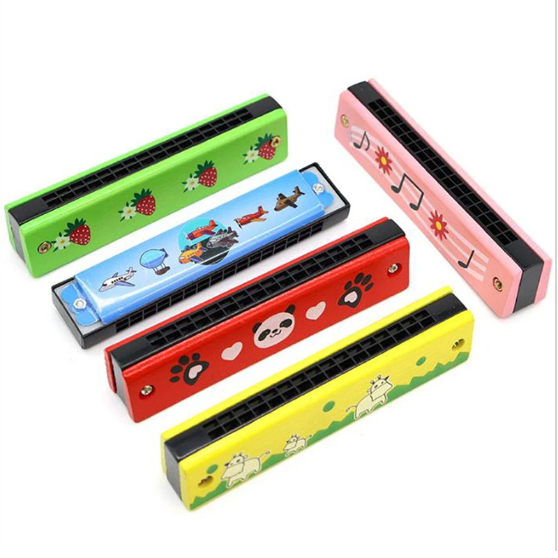 1pcs Wooden Children's Harmonica Cartoon Iron Painted Mouth Organ 16 Holes Early Education Musical Instrument Gift Creative Toys