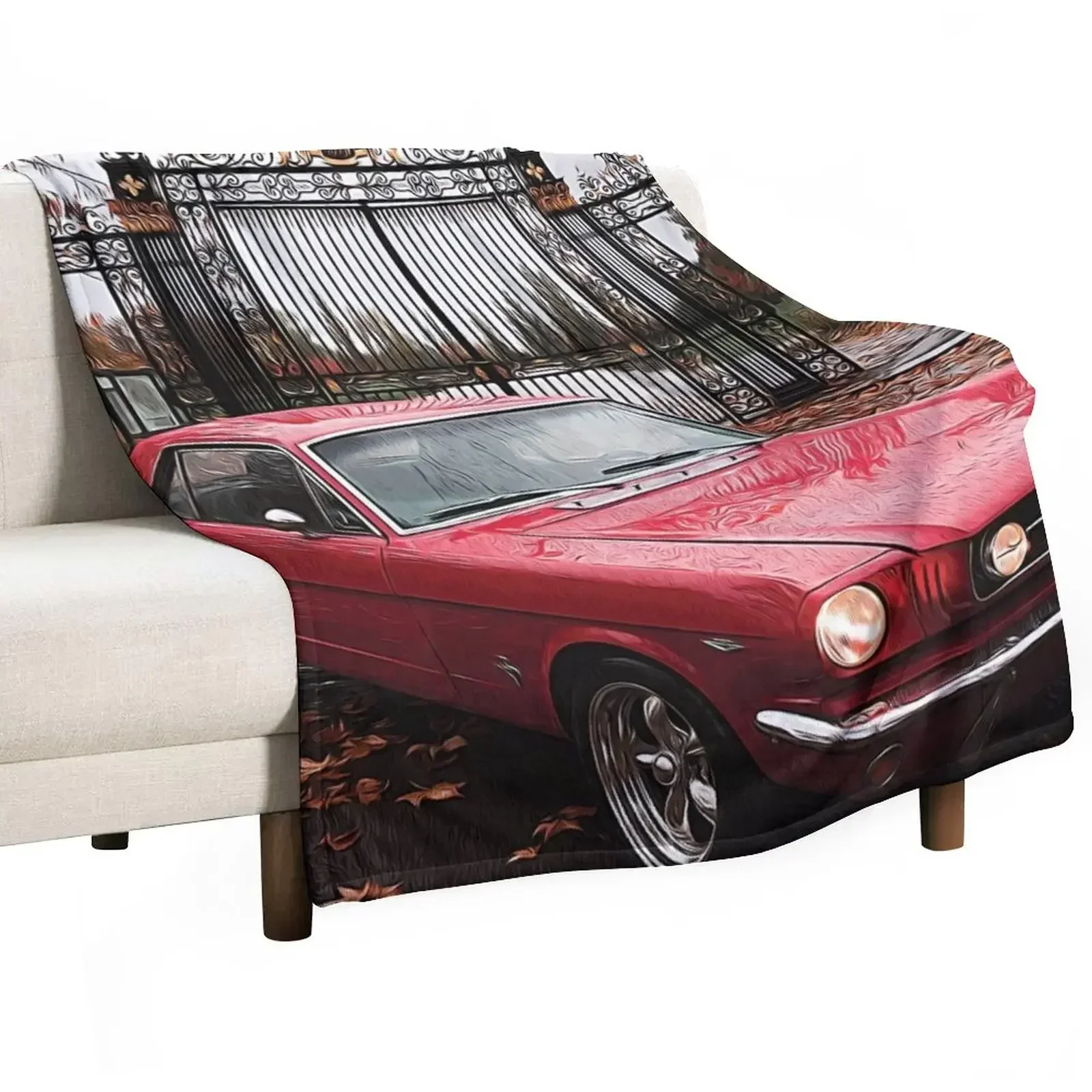 Red Coupe '65 Mustang- ( Cartooned) Throw Blanket Decorative Sofa Luxury Designer Blankets