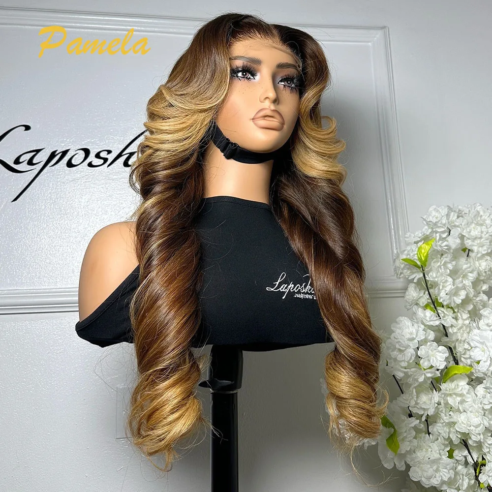 Honey Blonde 9x6 Transparent Lace Closure Glueless Wig Human Hair Ready To Go Body Wave 250% Density Ombre 4/27 Colored Wig