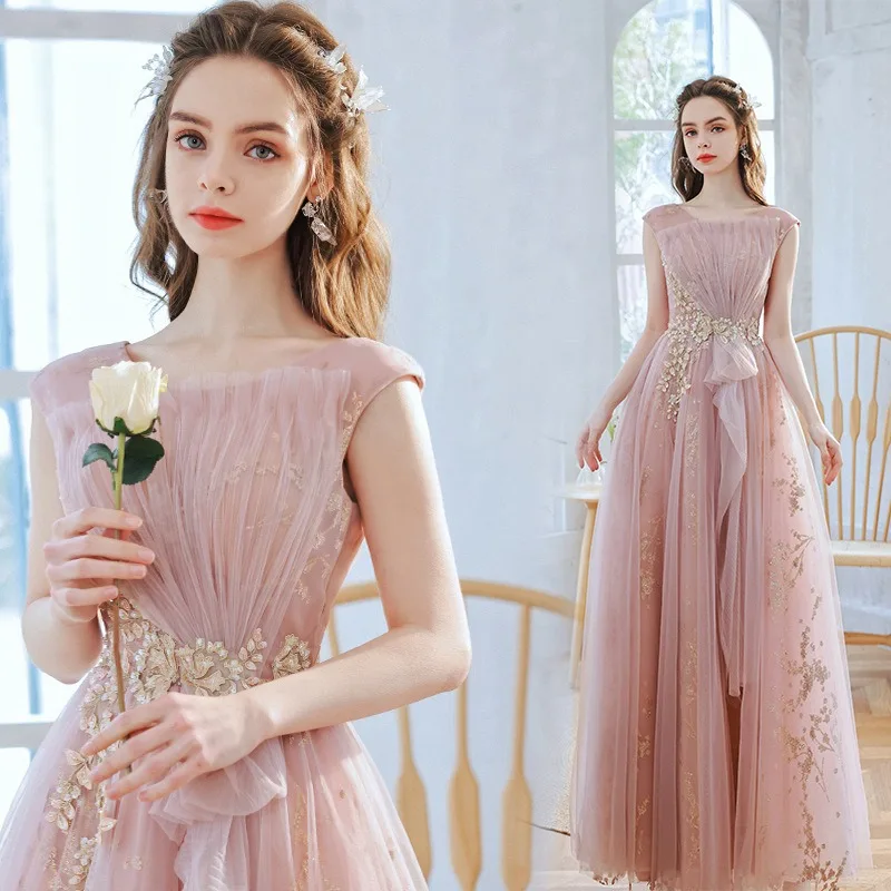 

Elegant Temperament Dress Dress Daily Wear Pink Wedding Stage Performance Clothes Host Birthday Banquet Evening Dress