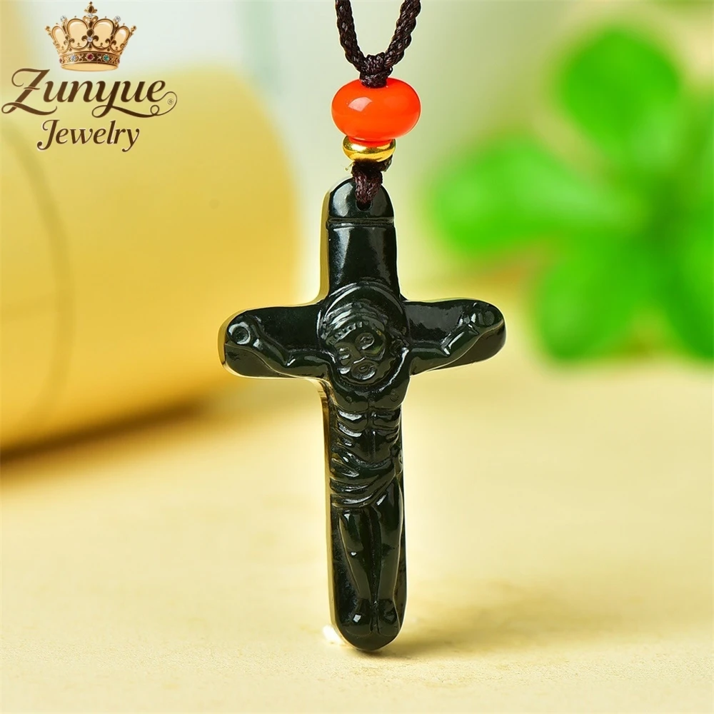 

Natural Hetian Jade Green Jade Cross Jade Pendant Luxury Quality Jewelry Fashion Jewelry Gift Exquisite Elegant Charms Popular