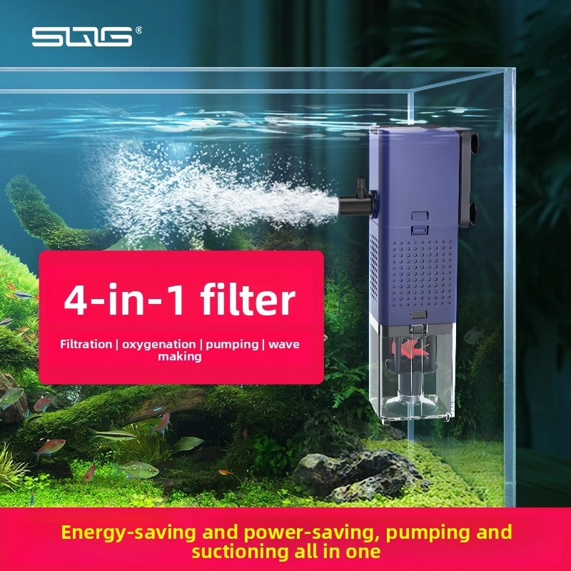 

4-in-1 Internal Aquarium Filter – Submersible Pump for Filtration, Oxygen & Water Change, Ultra Quiet for Small Tank